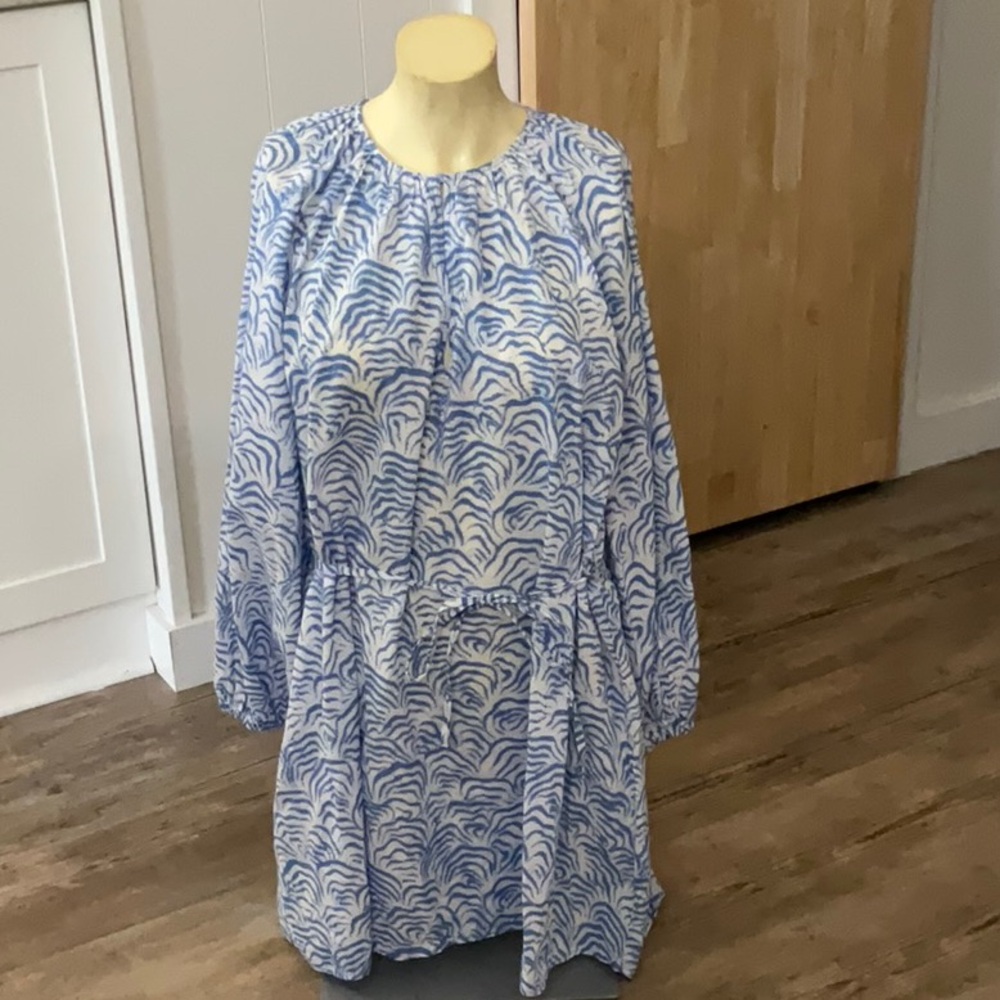 H&M Blue and White Long Sleeve Dress